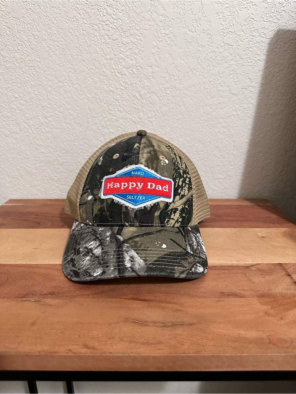 Happy Dad Hard Seltzer Camo Trucker Hunting SnapBack Hat NWT